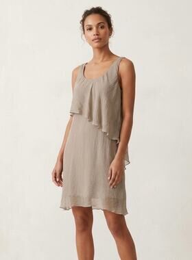 KING KONG Italy Silk Layered Dress Small S Tan Sleeveless Lagenlook Neutral